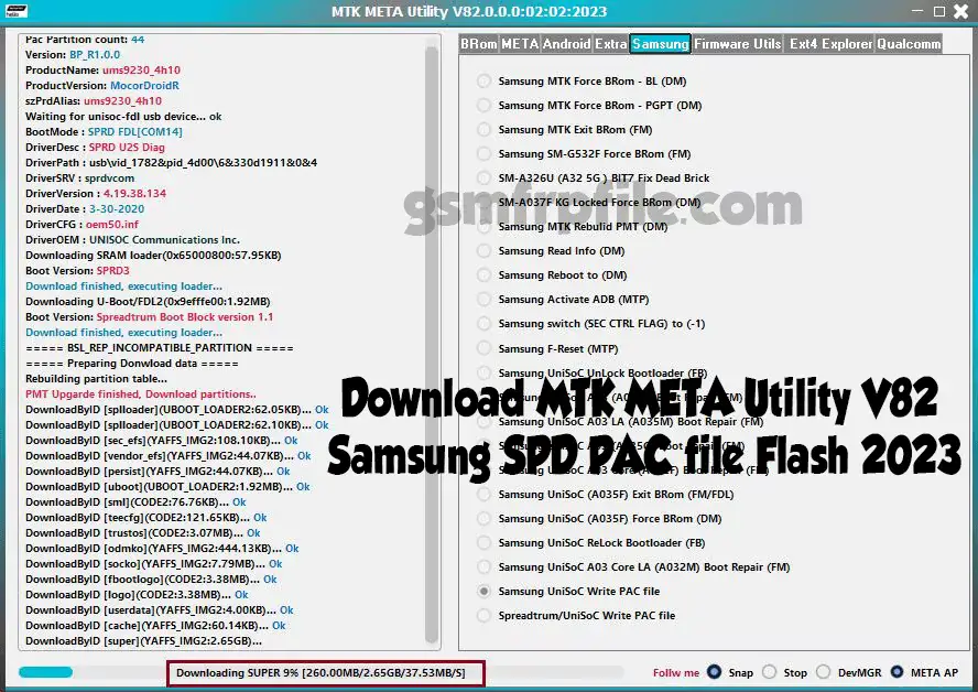 Download MTK META Utility V82 Samsung SPD PAC file Flash 2023 gsmfrpfile