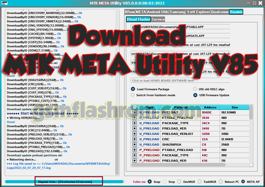 Download MTK META Utility V85 Flash Huawei Firmware Dload Upgrade Mode - MTK META Utility V85 is a Windows: small mobile tool Support Samsung UNISOC Flash PAC file via Boot ROM mode (SPRD U2S Diag) MTK Brom Bypass feature Support Unlock Network (META), Factory Reset – META, VIVO New SEC Read info, Disable Auth, remove user data screen lock reset FRP lock some supported MTK Auth bypass […]
