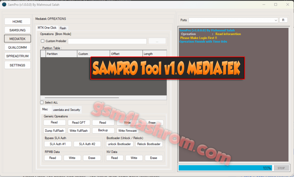 SAMPRO Tool v1.0 MEDIATAK GSMFLASHROM