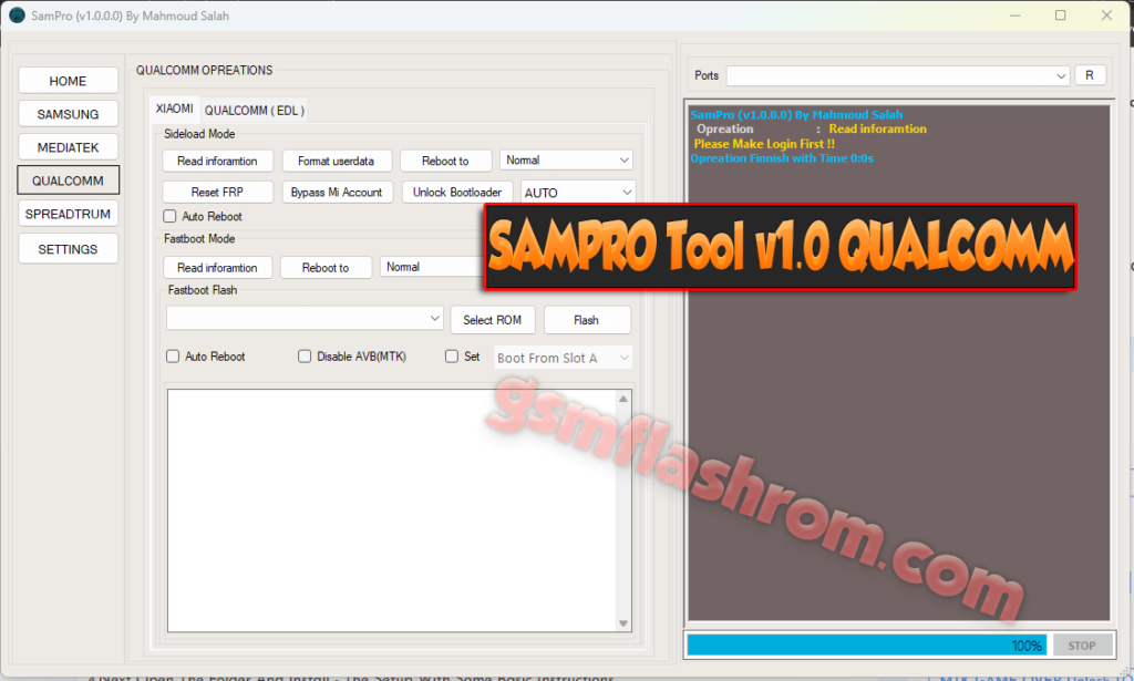 SAMPRO Tool v1.0 QUALCOMM XIAOMI GSMFLASHROM