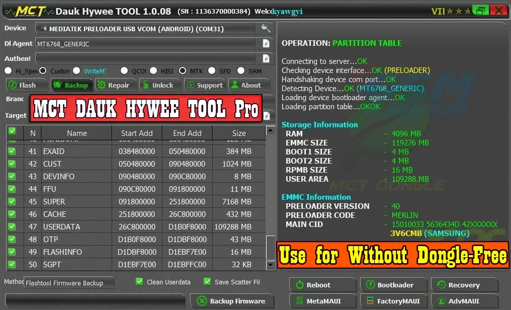 Download MCT Dauk Hywee TOOL Pro v1.0.08 for use without a dongle. - The latest version of the MCT Dauk Hywee TOOL Pro v1.0.08 is now available for download, and you won’t need a MCT DH Tool dongle. This powerful tool can be used for flashing, backing up, unlocking, repairing, forensic work and more! When it comes to flashing, with this tool, you get access to the SDM […]