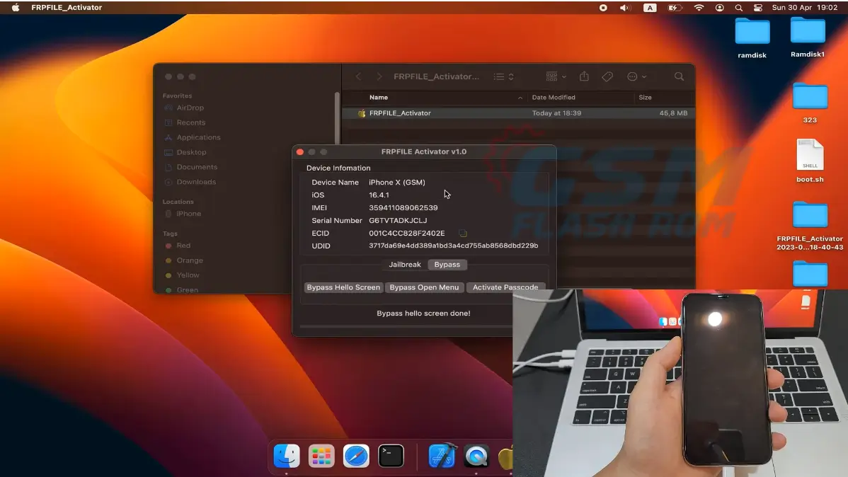Download FRPFILE Activator v1.0 Tool Bypass Hello to Jailbreak iOS 15.x – 16.5.x - FRPFILE Activator v1.0 Tool RAMDISK for Mac is an unlocking tool that provides you with the ability to bypass a passcode or disable iOS 11-16.x on selected iPhone and iPad models, including the popular iPhone 6/6 Plus, SE, 6s/6s Plus, 7/7 Plus, 8/8 Plus, X, and many more. This tool also allows you to check […]