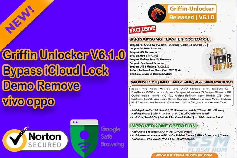 Free Download Griffin Unlocker V6.1.0 Bypass iCloud Lock Demo Remove vivo oppo
