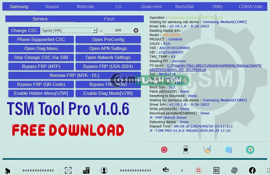 TSM Tool Pro v1.0.6 5G Samsung Xiaomi Support Beta more gsmflashrom1