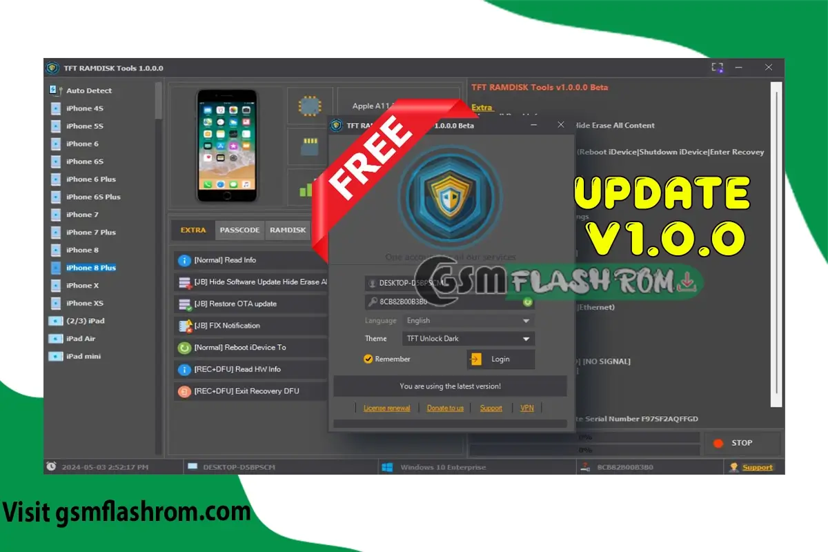 TFT RAMDISK Tools v1.0.0.0 Beta: Unlock iPhone/iPad Passcode, RamDisk, Purple Mode, Hello Bypass, & Generate Serial Numbers - TFT RAMDISK Tools v1.0.0.0 Beta: A beta release of the TFT RAMDISK jailbreaking software with powerful new capabilities for the iPhone. Unlock hidden features like ramdisk access, custom boot logos, and more. Explore the full functionality of your iPhone with TFT RAMDISK Tools v1.0.0.0 Beta. This jailbreak gives you ramdisk access for advanced customization, a […]