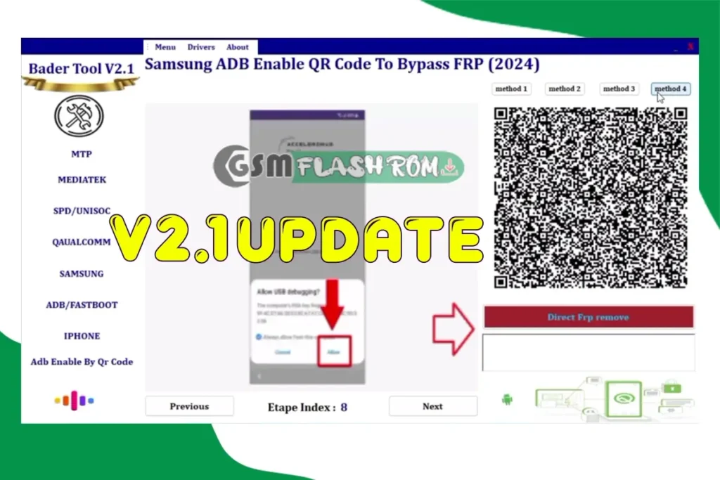Bader Tool v2.1 Supports MediaTek, Qualcomm, SPD/UniSoc ADB-enabled Samsung Models via QR Code 1